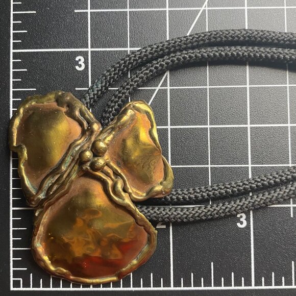 Vintage Brass Bolo Tie Necklace Gold-Toned Brutalist Modernist Pendant 34" Boho - Picture 7 of 7